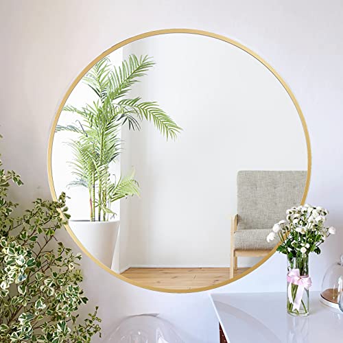 ZENIDA Spiegel Rund, 50x50 cm Wandspiegel Rund mit hochwertigen Gold Metallrahmen, Moderner Design großer Spiegel, für Diele, Badezimmer, Wohnzimmer und Mehr von ZENIDA