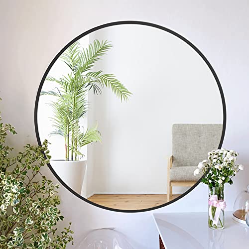 ZENIDA Spiegel Rund, 60x60 cm Wandspiegel Rund mit hochwertigen Schwarz Metallrahmen, Moderner Design großer Spiegel, für Diele, Badezimmer, Wohnzimmer und Mehr von ZENIDA