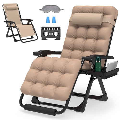 ZENPETIO XL Zero Gravity Stuhl mit Kissen, Zero Gravity Liegestuhl für drinnen und draußen, Campingstuhl für Rasen, Anti-Schwerkraft-Stuhl mit Getränkehalter und Fußstütze, 29 kg von ZENPETIO