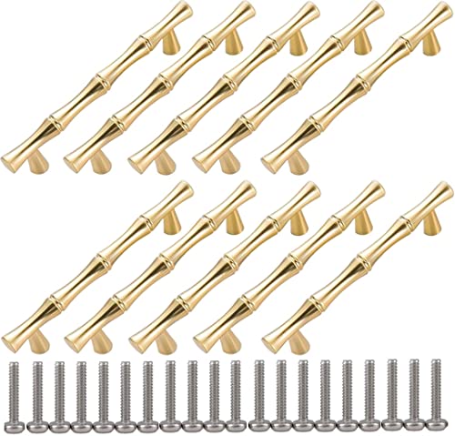 ZESLIV T Stangengriffe in Bambus-Stil (10er Set) Bohrlochabstand 128mm Möbelgriffe mit Schrauben Schubladengriffe Türgriffe Türknopf Schrankgriffe von ZESLIV