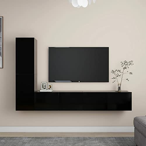 ZEYUAN 4-TLG. TV-Schrank-Set, Wohnwand Wohnzimmer, Anbauwand Wohnzimmer, Wohnzimmer Wand, Jugendzimmer Möbel, Schrankwand Wohnzimmer, Schwarz Holzwerkstoff von ZEYUAN