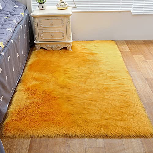 ZFHTAO Flauschig Schaffell ist Super Weich Teppich rutschfeste Rechteckig Teppiche Sitzkissen Matte Faux Lang Fell Optik Bettvorleger Volle Größe - Orange 60x160cm von ZFHTAO