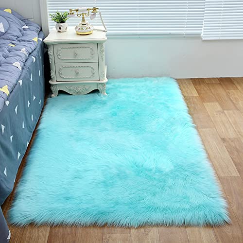 ZFHTAO Lammfellimitat Teppiche Longhair Fell rutschfeste Rechteckig Teppiche für Bad Schlafzimmer Kinderzimmer Sofa Boden Anpassbare - Hellblau 200x300cm von ZFHTAO