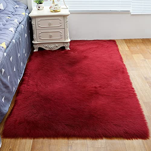 ZFHTAO Shaggy Kunstfell Nachahmung Wolle Teppich rutschfeste Rechteckig Teppiche für Bad Schlafzimmer Kinderzimmer Sofa Boden Volle Größe - Weinrot 70x110cm von ZFHTAO