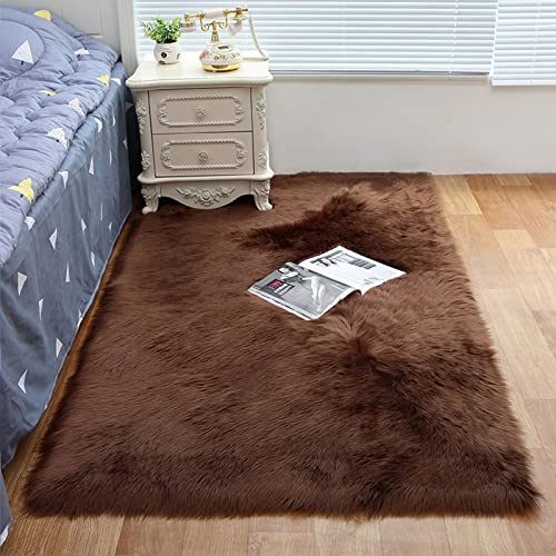 ZFHTAO Wolle Bettvorleger Lammfellimitat Teppich Lammfell-Teppich Kunstfell Schaffell Imitat Flauschig Lange Gemütliches Schaffell Bettvorleger Anpassbare - Brown 190x280cm von ZFHTAO