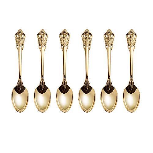 Golden Besteck-Set Barock, Antik Look, aus 18/10 Edelstahl Spiegelpolierte, ideal für Haus, Küche, Restaurant, Hochzeit, Partys, Nachmittagstee, Tafellöffel 6-teiliges, Länge 20.2cm von ZFQ