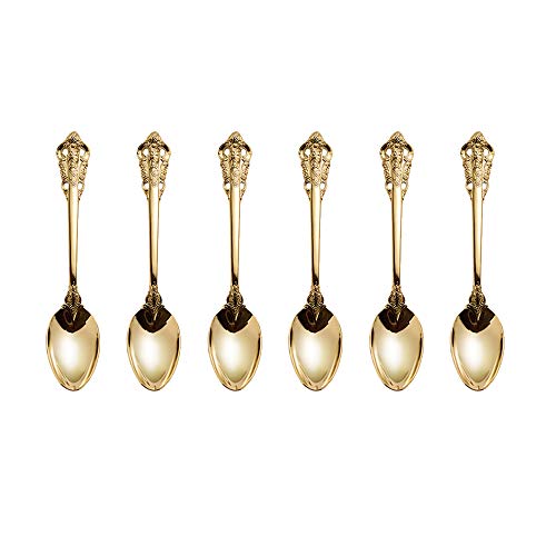 Golden Besteck-Set Barock, Antik Look, aus 18/10 Edelstahl Spiegelpolierte, ideal für Haus, Küche, Restaurant, Hochzeit, Partys, Nachmittagstee, Teelöffel 6-teiliges, Länge 16.5cm von ZFQ