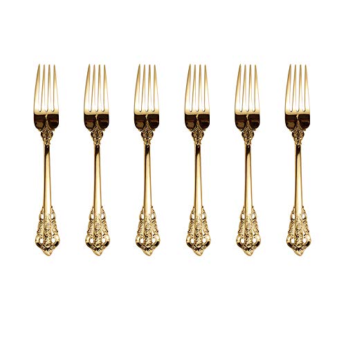 ZFQ Golden Besteck-Set Barock, Antik Look, aus 18/10 Edelstahl Spiegelpolierte, ideal für Haus, Küche, Restaurant, Hochzeit, Partys, Nachmittagstee, Tafelgabeln 6-teiliges, Länge 21cm von ZFQ