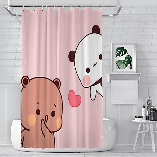 ZGDPBYF Bubu & Dudu Love Panda Duschvorhänge Bär, wasserdichter Stoff, lustige Badezimmer-Dekoration mit Haken, Wohnaccessoires, wie abgebildet, 152 x 183 cm von ZGDPBYF