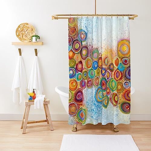 ZGDPBYF Duschvorhang, bunt, Kreis, ein Garten, wasserdichter Duschvorhang, Stoff, Badezimmer-Dekor mit Haken, 150 x 180 cm (B x H) von ZGDPBYF