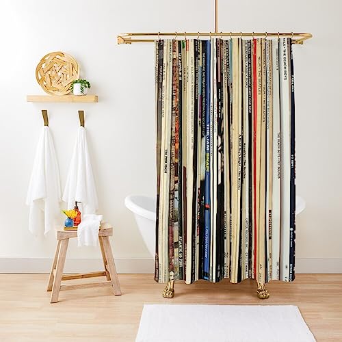 ZGDPBYF Duschvorhang, geometrische Streifen, klassische Rock-Vinyl-Schallplatten, wasserdicht, Duschvorhang, Stoff, Badezimmer-Dekor mit Haken, 180 B x 180 H cm von ZGDPBYF