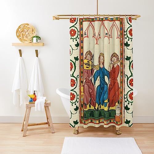 ZGDPBYF Duschvorhang, mittelalterliche Musik und Musiker, Vintage-Wildrosen, wasserdichter Duschvorhang, Stoff, Badezimmer-Dekor mit Haken, 150 x 180 cm (B x H) von ZGDPBYF