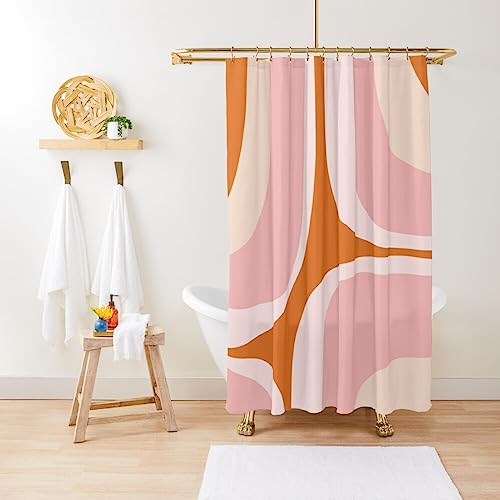 ZGDPBYF Duschvorhang Retro Groove Pink und Orange Minimalistisch Abstrakt Wasserdicht Duschvorhang Stoff Badezimmer Dekor mit Haken 220 B x 180 H cm von ZGDPBYF