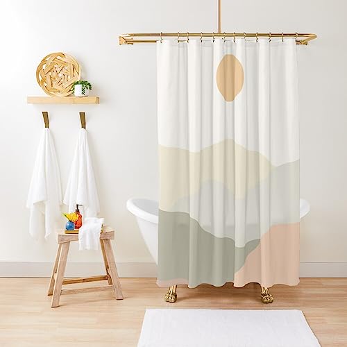 ZGDPBYF Duschvorhang Sonne Minimalistische Landschaft Berge Wasserdicht Duschvorhang Stoff Badezimmer Dekor Mit Haken 180 B x 180 H cm von ZGDPBYF