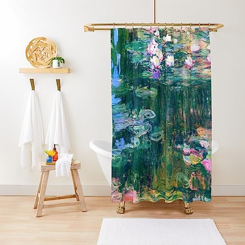 ZGDPBYF Duschvorhang Vintage Aquarell Malerei Seerosen Monet Wasserdicht Duschvorhang Stoff Badezimmer Dekor Mit Haken 150W X 180H Cm von ZGDPBYF