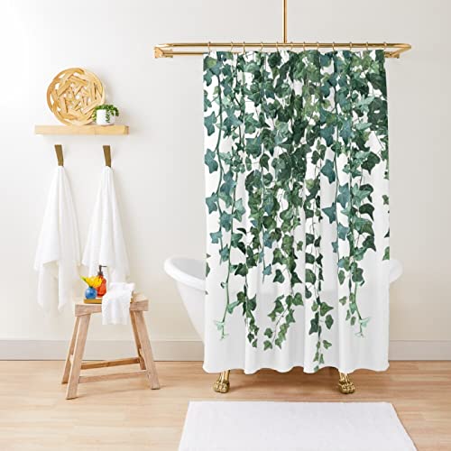 ZGDPBYF Duschvorhangpflanze, Efeu, hängende Ranken, wasserdichter Duschvorhangstoff, Stoff-Badezimmer-Dekor mit Haken, 180 x 180 cm (B x H) von ZGDPBYF