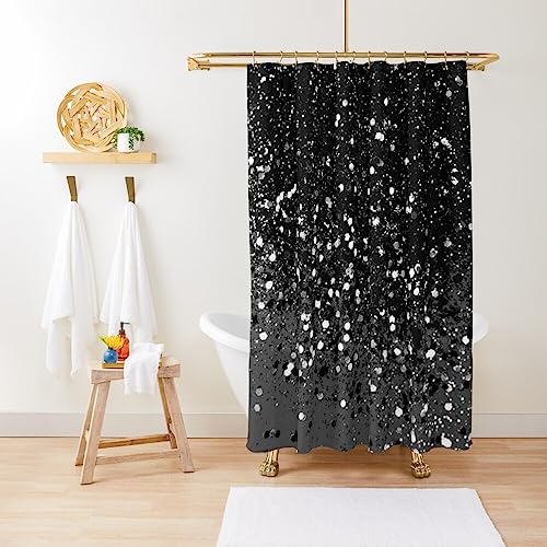 ZGDPBYF Shower Curtaindark Duschvorhang, Grau / Schwarz mit Glitzer, glänzend, wasserdicht, mit Haken, 150 x 180 cm (B x H) von ZGDPBYF