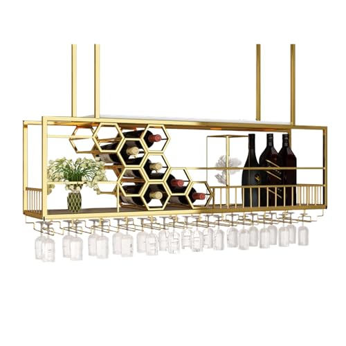 ZGFOZJGC Weinglasregal zur Decke, großes hängendes Weinregal, wabenförmige hängende Weinregale für Weinflaschen, Weinaufbewahrungsregal für die Hausbar, Esszimmerküche (Farbe: Gold, Größe: 3 von ZGFOZJGC