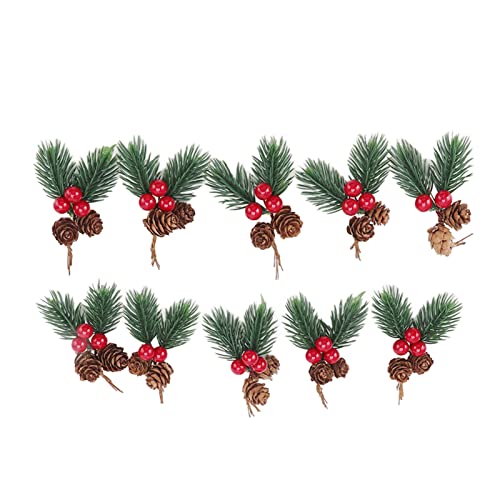 ZHDOKA 10 Stück Hängende Weihnachts-Tannenzapfen-Ornamente, Weihnachtliche Rote Beeren-Picks, Tannenzapfen mit Schnüren für DIY-Kunsthandwerk, Herbst-Winter-Hochzeitsdekoration, Geschenkanhänger von ZHDOKA