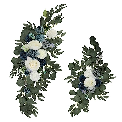 ZHDOKA 2 Stück Hochzeitsbogen-Blumen, Künstliche Rosen-Pfingstrosen-Blumengirlanden mit Eukalyptusblättern, Hochzeitsblumen, Hochzeits-Willkommensschilder für Hochzeitsempfang, Hintergrund,(Blau) von ZHDOKA