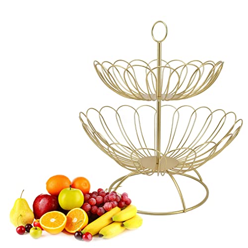 ZHDOKA 2-stöckige Goldene Obstschalen, Moderne Nordische Metalldraht, Abnehmbare Obstkörbe, Brotaufbewahrungsregal, Vintage-Dessertbehälter, Cupcake-Ständer für Hochzeit, Hotel, Bar, Theke, Zuhause, G von ZHDOKA