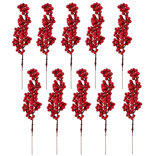 ZHDOKA 20 Stück Künstliche Rote Beerenstiele, 21 cm Kurze Zweige, Schaumstoff-Beeren-Picks, Gefälschte Burgunder-Beeren-Picks, Stechpalmen-Beeren-Sprays für Weihnachtsbaum,(Rot) von ZHDOKA