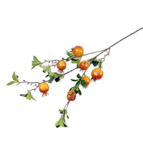ZHDOKA 36,2 Zoll Künstlicher Granatapfelzweig, Gefälschte Orangefarbene Granatapfelpflanzen Pflücken Grüne Granatapfelbeeren, Blumenstrauß, Simulierter Granatapfelstiel für Zuhause,(Orange) von ZHDOKA