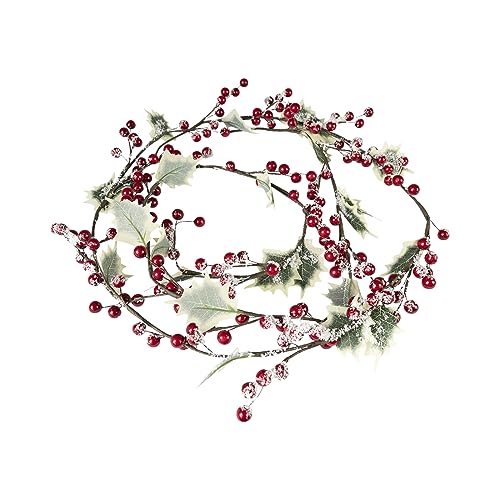 ZHDOKA 4FT Rote Beerengirlande, Flexible, Schneebedeckte, Gefrostete Beeren-Weihnachtsgirlande, Künstliche Stechpalmenblätter, Hängende Ranke, Weihnachtsgrün-Girlande für Den(rot und Grün) von ZHDOKA