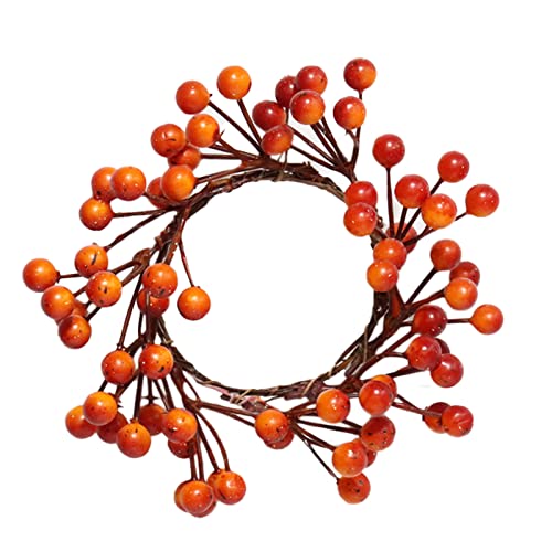 ZHDOKA Thanksgiving-Kerzengirlande mit Orangefarbenen Beeren, Weihnachten, Rustikal, Künstliche Schaumbeeren, Kerzenhalter, Ring, Simulationsbeeren, Mini-Kerzenkranz für Hochzeit, Party,(Orange) von ZHDOKA