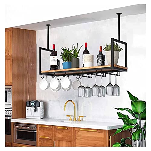 ZHOUT Deckenmontiertes Weinregal und Glashalter mit 2 Arten von Glashaltern, Hängeregal, dekoratives Regal, für Bar/Café/Küche/Schwarz/80 * 30 * 60 cm von ZHOUT