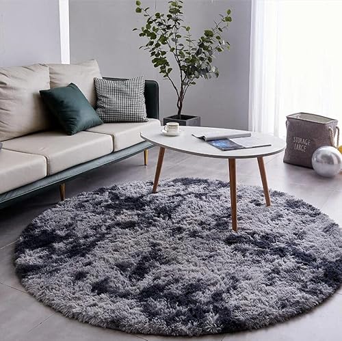 ZHOUZEKAI rund Hochflor Teppich wohnzimmerteppich Langflor - Teppiche für Wohnzimmer flauschig Shaggy Schlafzimmer Bettvorleger Outdoor Carpet,Dunkler und Heller Teppich (dunkelgrau, 160 x 160 cm) von ZHOUZEKAI