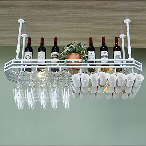 ZHSYXLB Decken-Weinglasregal, hängendes Weinglasregal, Deckenmontage-Weinglashalter aus Metall mit Ausstellungsregal, höhenverstellbarer hängender Weinregalschrank, Weiß, 100 x 35 cm von ZHSYXLB