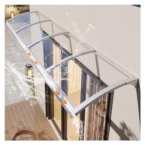 Vordach for Haustür aus Aluminium und Polycarbonat Transparentes Pultbogenvordach 150x300cm Wetterfestes Türvordach for Tür, Balkon ZHZHXR (Color : Silver, Size : 1x2m/3.28x6.56ft) von ZHZHXR