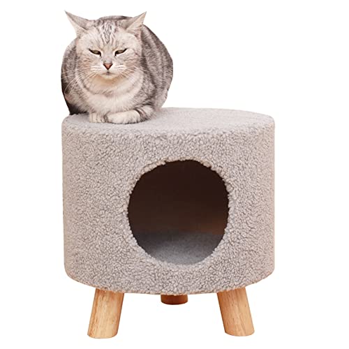 ZIMGOD Katzenhöhle Katzenbett Ottomane Mehrzweck-Katzenhaushocker, Stabiles Kleines Haustierhaus mit Holzbeinen, Weit Verbreitet für Kätzchen/Kleine Hunde/Hasen/Kaninchen (Color : Grey) von ZIMGOD