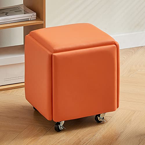 ZJGFCB 5-in-1 Ottoman-Würfelstuhl, stapelbarer Hocker, quadratische Ottoman-Bank aus Leder, Fußhocker mit Rollen für Schlafzimmer, Wohnzimmer, Esszimmer, Ottoman-5-teiliges Set von ZJGFCB