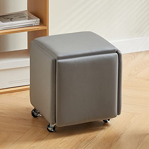 ZJGFCB 5-in-1 Ottoman-Würfelstuhl, stapelbarer Hocker, quadratische Ottoman-Bank aus Leder, Fußhocker mit Rollen für Schlafzimmer, Wohnzimmer, Esszimmer, Ottoman-5-teiliges Set von ZJGFCB