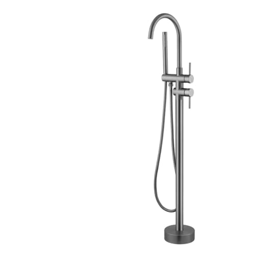 Schlichter Badezimmer-Wasserhahn aus schwarzem Messing mit modernem Standdesign, Einhand-Badewannenarmatur mit Doppelsteuerung für Warm- und Kaltwasser, gebürstetes Grau von ZJSHGZBR