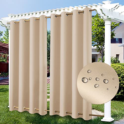 Außenvorhänge für Terrasse Rostfreie Ösenoberseite Wasserdichte Fenstervorhangvorhänge für Veranda, Pergola, Cabana, Pavillon und Wintergarten Creme Farben(Breite x Hoch) B160cm x H100cm x 1PC von ZJXSNEH