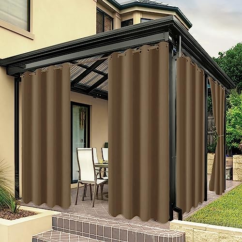 ZJXSNEH Outdoor-Vorhänge für Terrasse,Wasserdichter Voile-Vorhang für Pavillon,Veranda,Pergola,Ösen Oben,Fenstervorhänge,Gartendekoration Hellbraun[1PC | 127cm x 190.5cm (W x L)] von ZJXSNEH