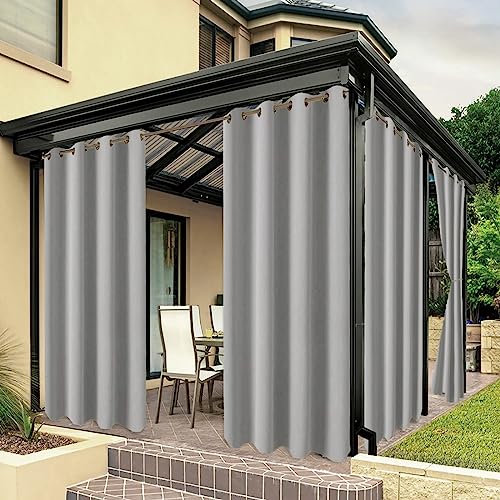 ZJXSNEH Outdoor-Vorhänge für Terrasse,Wasserdichter Voile-Vorhang für Pavillon,Veranda,Pergola,Ösen Oben,Fenstervorhänge,Gartendekoration Hellgrau[1PC | 228.6cm x 241.3cm (W x L)] von ZJXSNEH