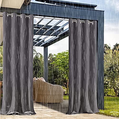 ZJXSNEH Outdoor Wasserdichter Vorhang Tab Top Wärmeisolierter Verdunkelungsvorhang für Patio Garten Veranda Pavillon grau Breite 150 x Höhe 200cm 1PC von ZJXSNEH