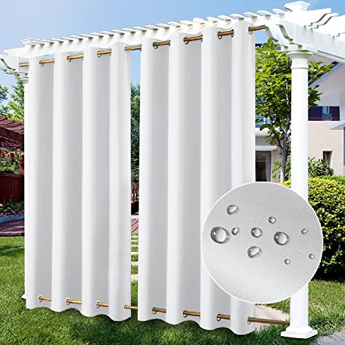 ZJXSNEH Patio Outdoor Vorhang Sonnenschutz Winddichte Fenstervorhänge wasserdichte Verdunkelungsvorhänge Für Garten Schlafzimmer Vorhänge Veranda Pavillon Weiß(Breite x Hoch) B150cm x H160cm x 1PC von ZJXSNEH