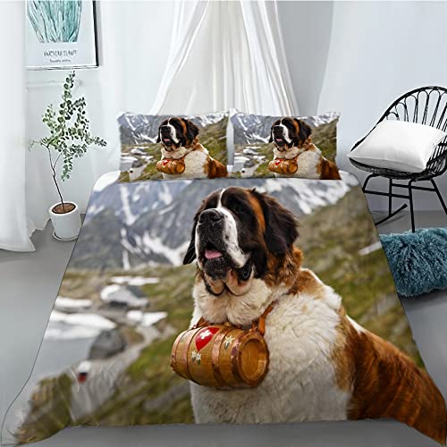 Bettwäsche 135x200 Gealterter Bernhardiner-Hund Mikrofaser Bettbezug Set mit Reißverschluss, Einzelnes 2 Teiliges Set mit 1 Kissenbezug 80x80cm von ZMDQD