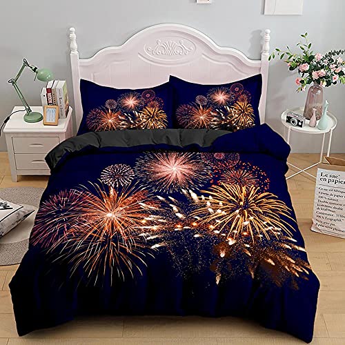 ZMDQD Bettwäsche 135x200 Feuerwerk schwarz Soft Touch Bettbezug Set mit Reißverschluss + 1 Kopfkissenbezug 80x80cm Mikrofaser von ZMDQD