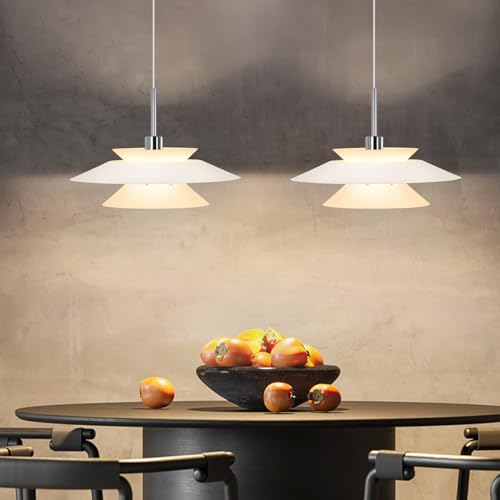 ZMH 2ER Hängelampe Vintage Hängeleuchte Esstisch Pendelleuchte Metall E14 1 Flammig Modern Höhenverstellbar Esszimmerlampe Weiß Esstischlampe für Esszimmer Küche schlafzimmer Wohnzimmer von ZMH