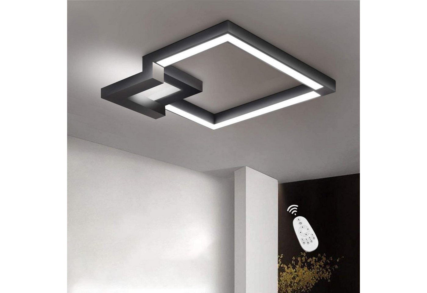 ZMH Deckenleuchte LED Deckenlampe Eckig stufenlos für Wohnzimmer Badezimmer, LED fest integriert, Tageslichtweiß von ZMH