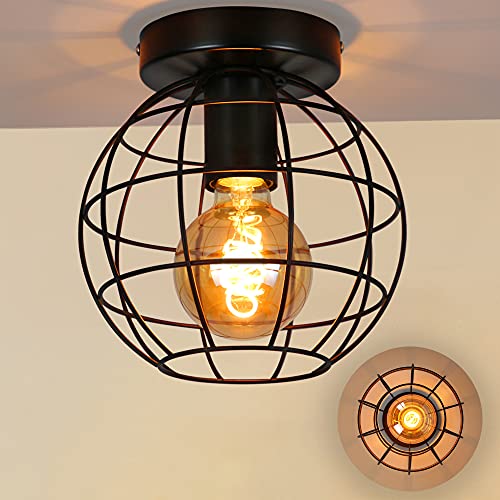 ZMH Deckenlampe Flur Deckenleuchte Vintage - Schwarz Küchenlampe Retro für Schlafzimmer Küche Flurlampe Industrial aus Metall mit 1 Flammig E27 Deckenbeleuchtung für Wohnzimmer Esszimmer max. 40W von ZMH