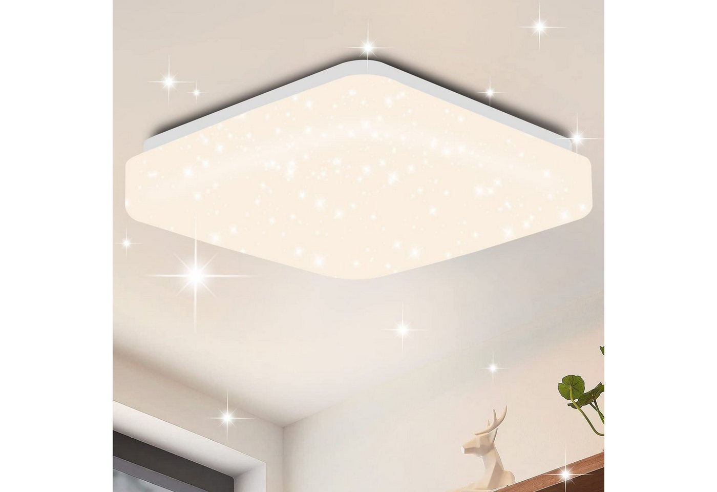 ZMH LED Deckenleuchte Modern Sternenhimmel 15W 4000K für Flur Treppenhaus 21*21cm, LED fest integriert, Neutralweiß von ZMH