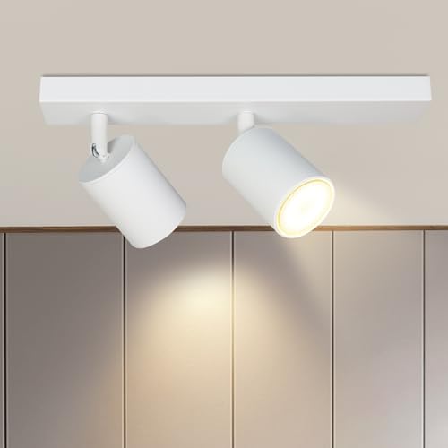 ZMH LED Deckenleuchte Weiß Deckenstrahler: GU10 Deckenlampe Spots 2 Flammig 350°Schwenkbar Deckenspots Modern Flurlampe Industrial Wandstrahler für Wohnzimmer Schlafzimmer Küche Ohne Leuchtmittel von ZMH