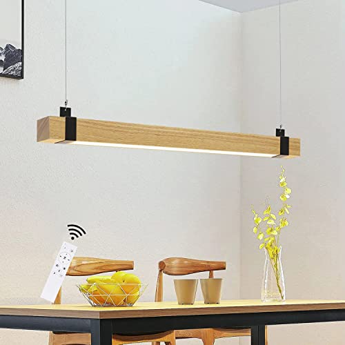 ZMH LED Pendelleuchte esstisch Hängelampe Holz dimmbar mit Fernbedienung 19W 100CM Vintage Hängeleuchte Retro Holzbalken Rustikal Esstischlampe Industrial Pendellampe für Wohnzimmer Büro Restaurant von ZMH